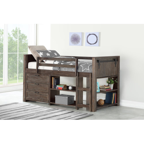 Harriet Bee Ivanna Twin Solid Wood Platform Loft Bed with Bookcase by